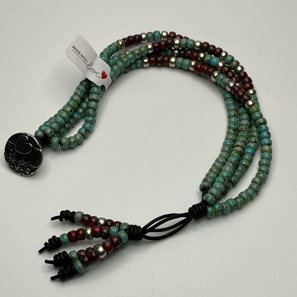 Handmade 4 Strand Barrel Knot Leather Wrap Bracelet with Button Closure - Picture 2 of 2